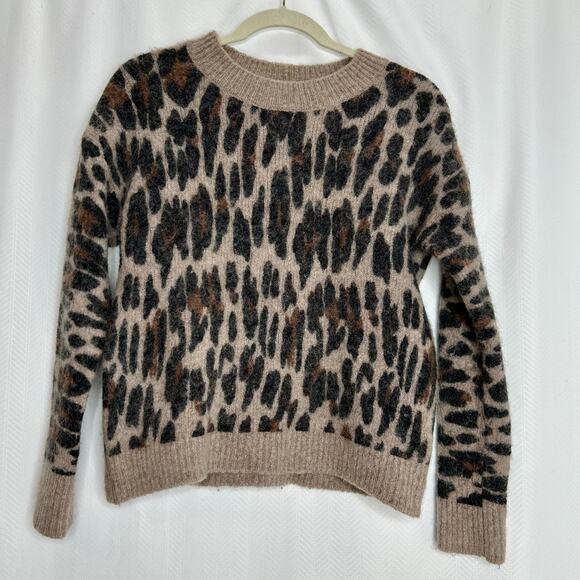 Rails women’s wool alpaca animal print sweater crop tan black small - Picture 1 of 7